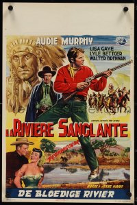 4c0237 DRUMS ACROSS THE RIVER Belgian 1954 Audie Murphy in an empire of savage hate, cool art!