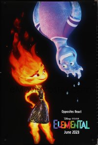 4c0837 ELEMENTAL teaser DS 1sh 2023 Walt Disney, opposites react, cute CGI fire/water characters!