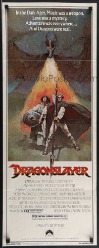 4c0091 DRAGONSLAYER insert 1981 cool Jeff Jones fantasy artwork of Peter MacNicol w/spear & dragon!