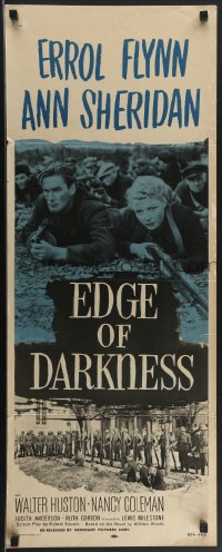 4c0092 EDGE OF DARKNESS insert R1956 great image of Errol Flynn & Ann Sheridan, both pointing guns!