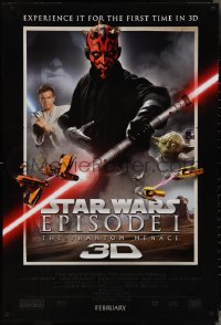 4c0977 PHANTOM MENACE int'l advance DS 1sh R2012 Star Wars Episode I in 3-D, top cast!