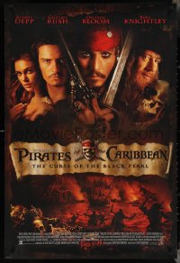 4c0980 PIRATES OF THE CARIBBEAN advance DS 1sh 2003 Geoffrey Rush, Knightley, Johnny Depp & cast!