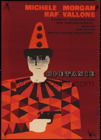 4c0582 OBSESSION Polish 23x33 1961 Jean Delannoy, different Maciej Hibner art of jester with gun!