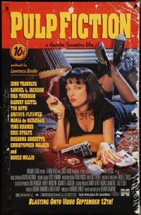 4c0478 PULP FICTION 26x40 video poster 1994 Quentin Tarantino, sexy Uma Thurman smoking in bed!