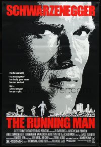 4c1010 RUNNING MAN 1sh 1987 huge close up headshot of Arnold Schwarzenegger in the year 2019!