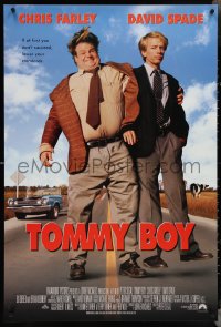 4c1081 TOMMY BOY int'l 1sh 1995 great full-length image of screwballs Chris Farley & David Spade!