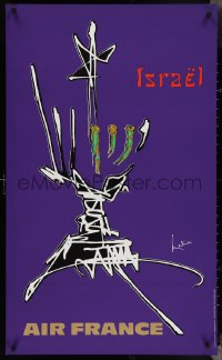 4c0484 AIR FRANCE ISRAEL 24x39 French travel poster 1968 wonderful Georges Mathieu menorah art!