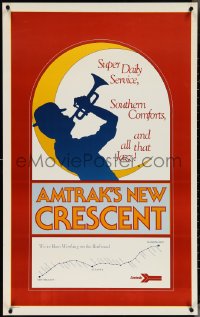 4c0489 AMTRAK'S NEW CRESCENT 25x40 travel poster 1979 silhouette of a man playing trumpet, rare!