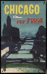 4c0499 TWA CHICAGO 25x40 travel poster 1960s cool artwork of the city by Austin Briggs!