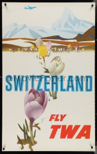 4c0502 TWA SWITZERLAND 25x40 travel poster 1960s wonderful art of nature by David Klein!