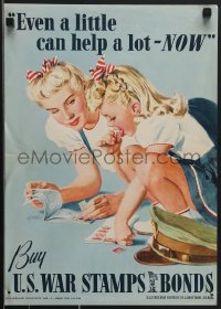 4c0209 EVEN A LITTLE CAN HELP A LOT - NOW 14x20 WWII war poster 1942 mom & daughter by Parker!