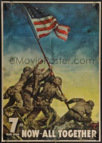 4c0222 NOW..ALL TOGETHER 19x26 WWII war poster 1945 classic Iwo Jima flag raising art by C.C. Beall!