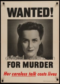 4c0227 WANTED! FOR MURDER 20x28 WWII war poster 1944 careless talk from housewife costs lives!