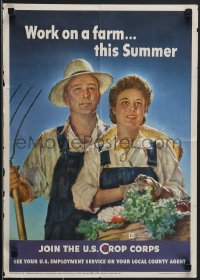 4c0230 WORK ON A FARM THIS SUMMER 16x23 WWII war poster 1943 Crockwell art of happy farm couple!