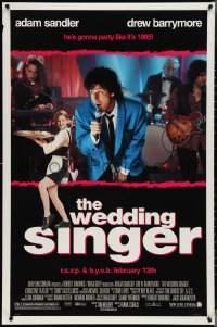 4c1104 WEDDING SINGER advance DS 1sh 1998 Adam Sandler performing, sexy Drew Barrymore!