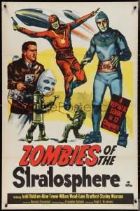 4c1117 ZOMBIES OF THE STRATOSPHERE 1sh 1952 cool art of aliens with guns including Leonard Nimoy!