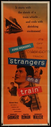 4d0238 STRANGERS ON A TRAIN insert 1951 Farley Granger & Robert Walker double murder pact, Hitchcock