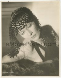 4f1281 CAROLE LOMBARD 7.5x9.5 still 1930s glamorous Garbo-like portrait wearing veil with fur!