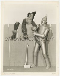 4f1597 WIZARD OF OZ 8x10.25 still 1939 Tin Man Jack Haley helps Scarecrow Ray Bolger over fence!