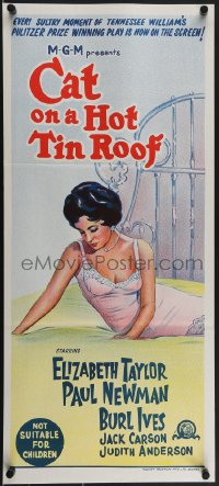 4f0407 CAT ON A HOT TIN ROOF Aust daybill R1966 art of Elizabeth Taylor as Maggie the Cat!