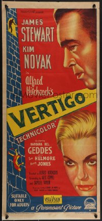 4f0415 VERTIGO Aust daybill 1958 Richardson Studio art of Stewart & Novak, Hitchcock!