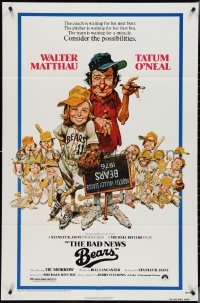 4f0698 BAD NEWS BEARS 1sh 1976 Jack Davis art, Walter Matthau coaches baseball player Tatum O'Neal!