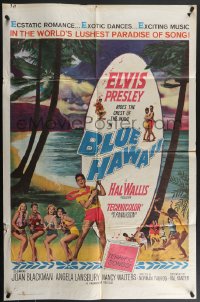 4f0720 BLUE HAWAII 1sh 1961 Elvis Presley plays a ukulele for sexy ladies on the beach!