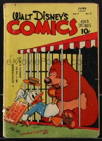 4f0370 WALT DISNEY COMICS & STORIES vol 7 no 9 comic book June 1947 Donald Duck with bear in cage!