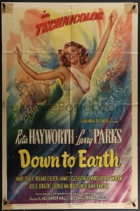 4f0762 DOWN TO EARTH 1sh 1947 sensational different colorful art of sexy Rita Hayworth!