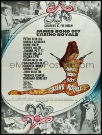 4f0115 CASINO ROYALE French 1p 1967 Bond spy spoof, sexy psychedelic Kerfyser art + photo montage!