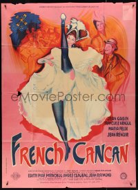 4f0128 FRENCH CANCAN style A French 1p 1955 art of Moulin Rouge showgirls by Rene Peron, rare!