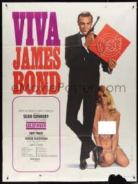 4f0129 GOLDFINGER French 1p R1970 art of Sean Connery as James Bond with near-naked woman!