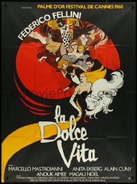 4f0141 LA DOLCE VITA French 1p R1970s Federico Fellini, cool different art by Rene Gruau!