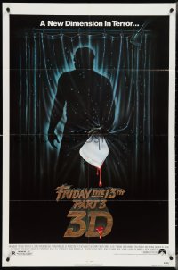 4f0788 FRIDAY THE 13th PART 3 - 3D 1sh 1982 slasher sequel, art of Jason stabbing through shower!