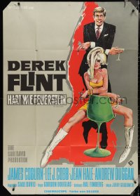 4f0309 IN LIKE FLINT German 33x47 1967 art of secret agent James Coburn & sexy Jean Hale by Rutters!