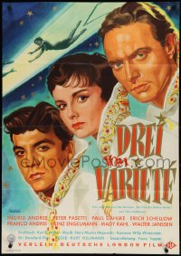 4f0344 DREI VOM VARIETE German 1954 art of Ingrid Andree, Peter Pasetti, Franco Andre!