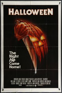 4f0807 HALLOWEEN 1sh 1978 John Carpenter classic, great Bob Gleason art with black ratings box!