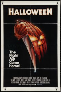 4f0808 HALLOWEEN 1sh 1978 John Carpenter classic, great Bob Gleason art with green ratings box!