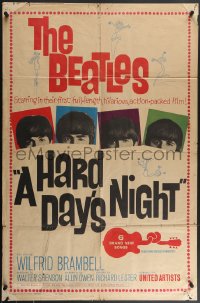 4f0809 HARD DAY'S NIGHT 1sh 1964 The Beatles in their first film, John, Paul, George & Ringo!