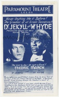 4f1080 DR. JEKYLL & MR. HYDE local theater English herald 1932 images of monster Fredric March, rare