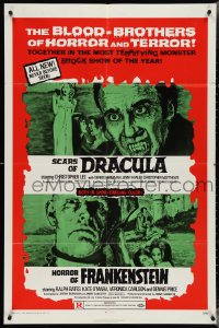 4f0822 HORROR OF FRANKENSTEIN/SCARS OF DRACULA 1sh 1971 with the blood-brothers of horror & terror!