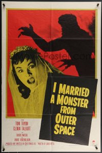 4f0826 I MARRIED A MONSTER FROM OUTER SPACE 1sh 1958 great c/u of Gloria Talbott & alien shadow!