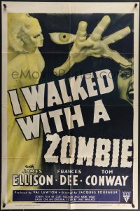 4f0828 I WALKED WITH A ZOMBIE 1sh R1952 classic Val Lewton & Jacques Tourneur voodoo horror!