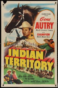 4f0830 INDIAN TERRITORY 1sh 1950 cool huge image of Gene Autry & Champion the Wonder Horse!