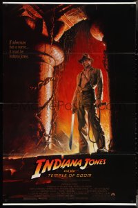 4f0831 INDIANA JONES & THE TEMPLE OF DOOM 1sh 1984 Bruce Wolfe art of Harrison Ford with machete!