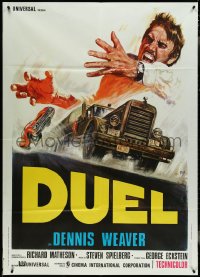 4f0203 DUEL Italian 1p 1973 Steven Spielberg, Dennis Weaver, different art by Mario de Berardinis!