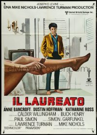 4f0215 GRADUATE Italian 1p R1970s different art of Dustin Hoffman staring at sexy stockinged leg!