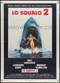 4f0432 JAWS 2 Italian 1p 1978 art of giant shark attacking girl on water skis by Lou Feck!