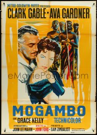 4f0233 MOGAMBO Italian 1p R1962 Ercole Brini art of Clark Gable & Ava Gardner in Africa, John Ford!