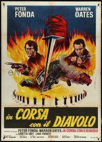 4f0244 RACE WITH THE DEVIL Italian 1p 1975 Peter Fonda & Warren Oates are burning bridges & rubber!